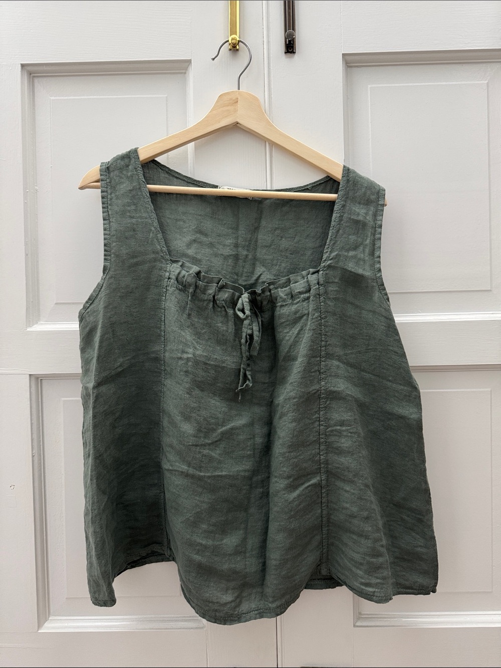 Relaxed Olive Linen Drawstring Tank Top